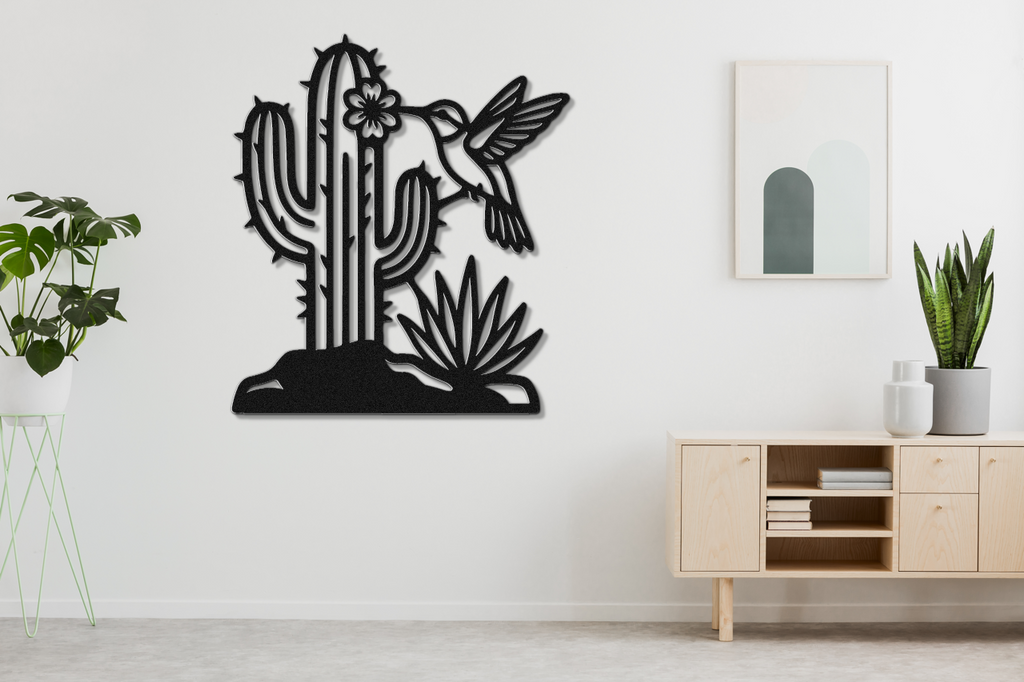 Hummingbird and Saguaro Metal Wall Art