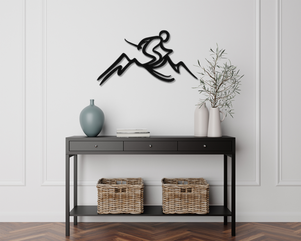 Skier and Mountain Metal Wall Art