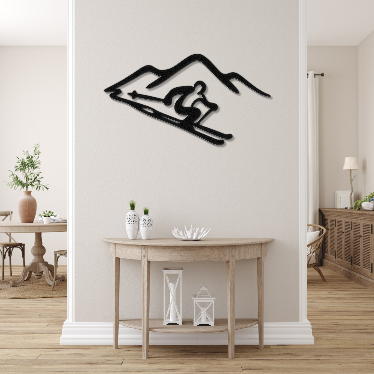 Skier and Mountain Metal Wall Art