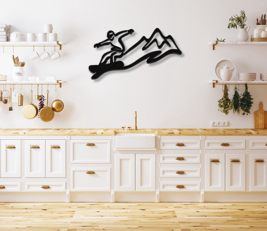 Snowboarder with Mountains Metal Wall Art