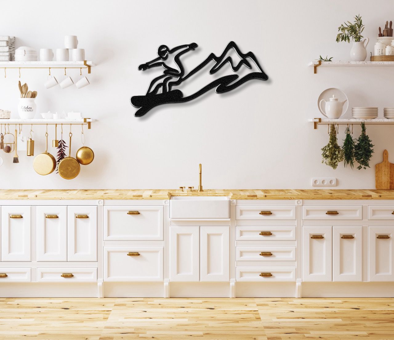 Snowboarder with Mountains Metal Wall Art