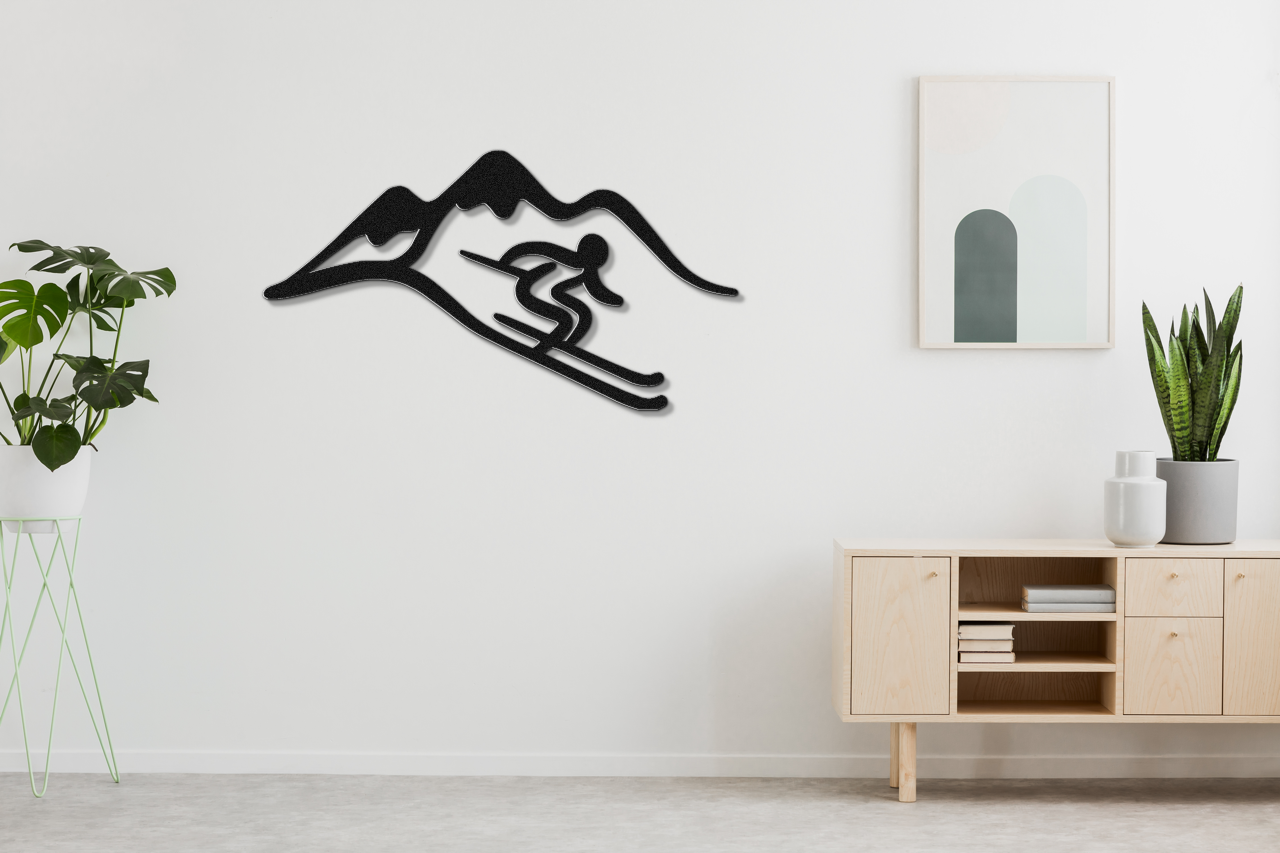 Skier and Mountain Metal Wall Art