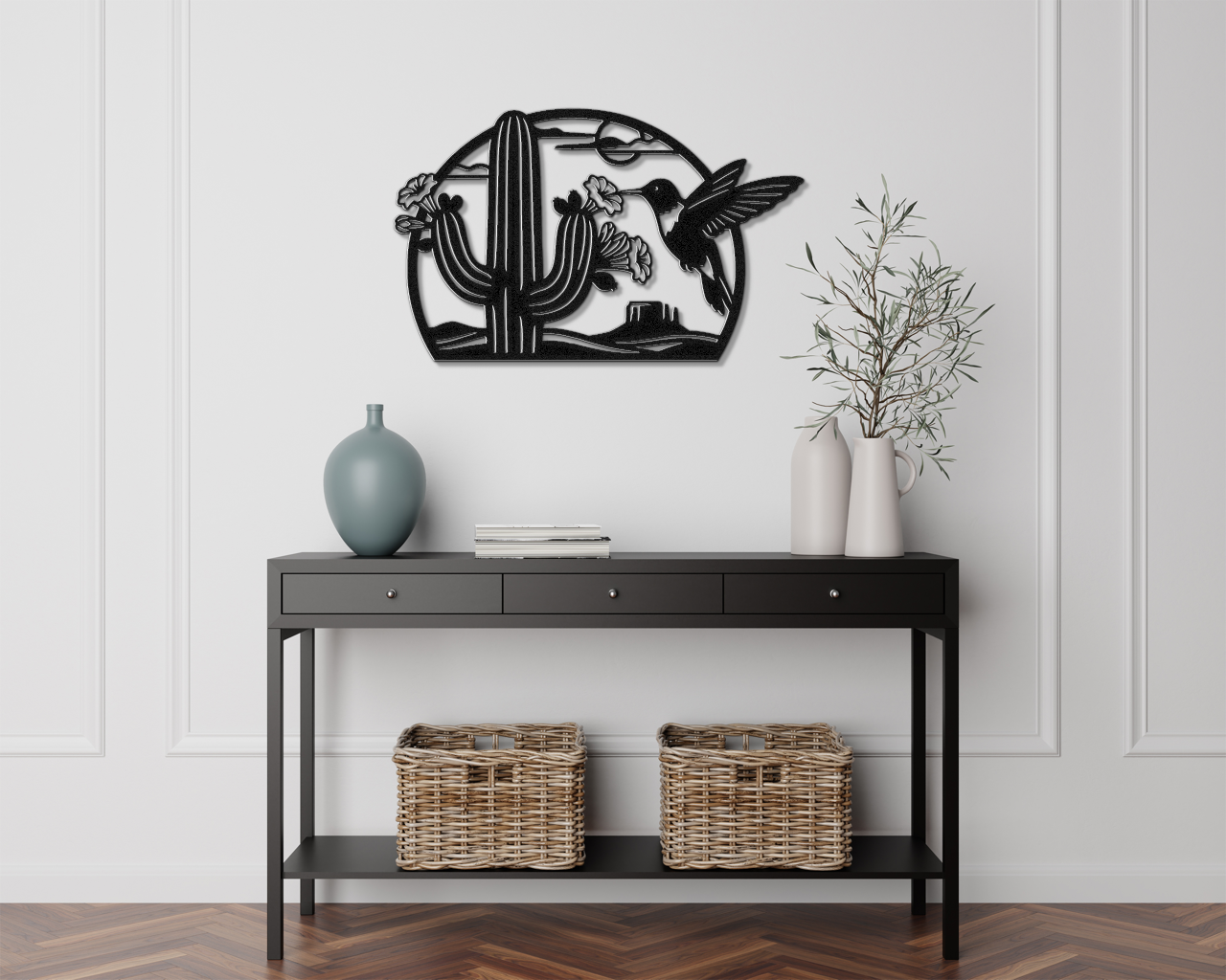Hummingbird and Saguaro Metal Wall Art