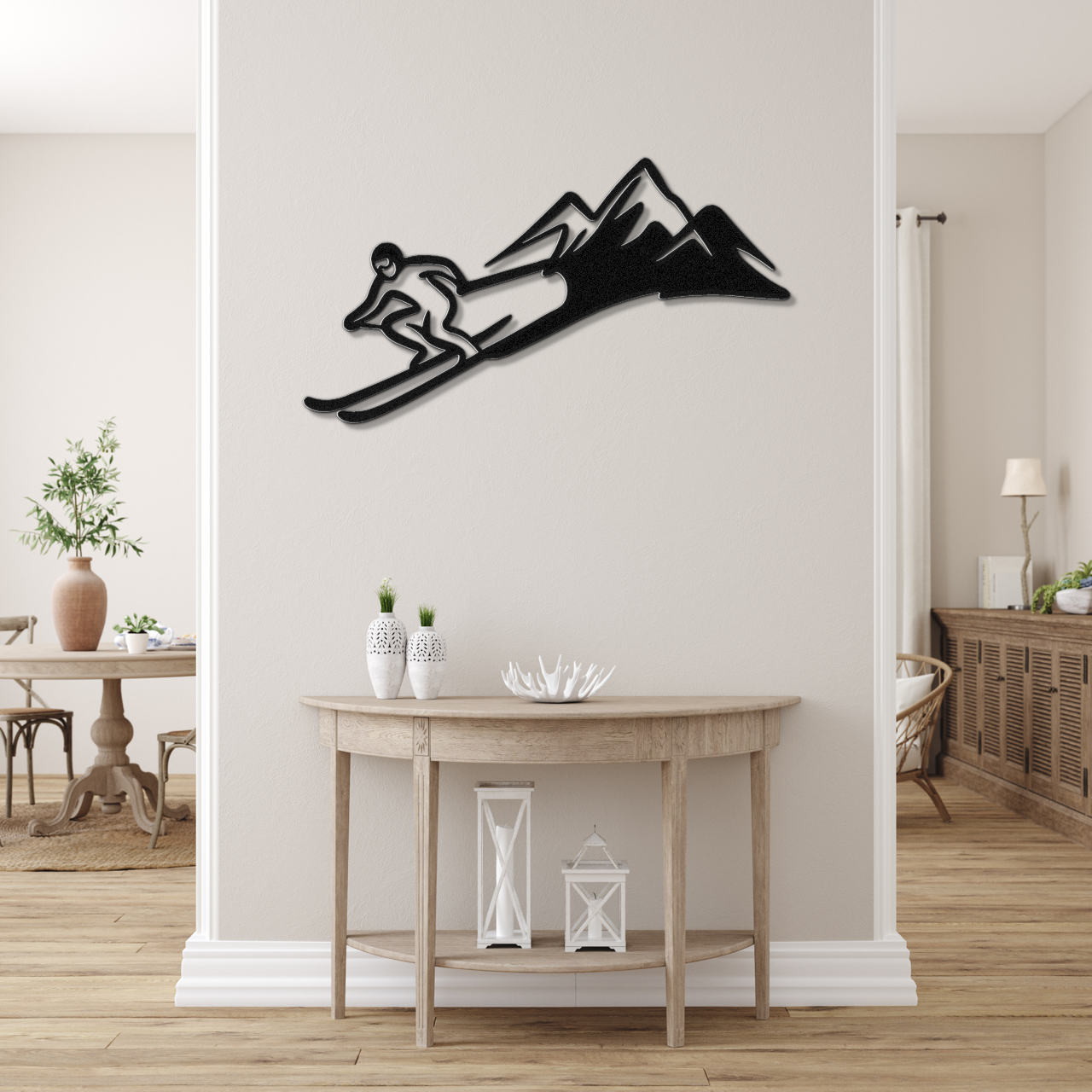 Skier and Mountain Metal Wall Art
