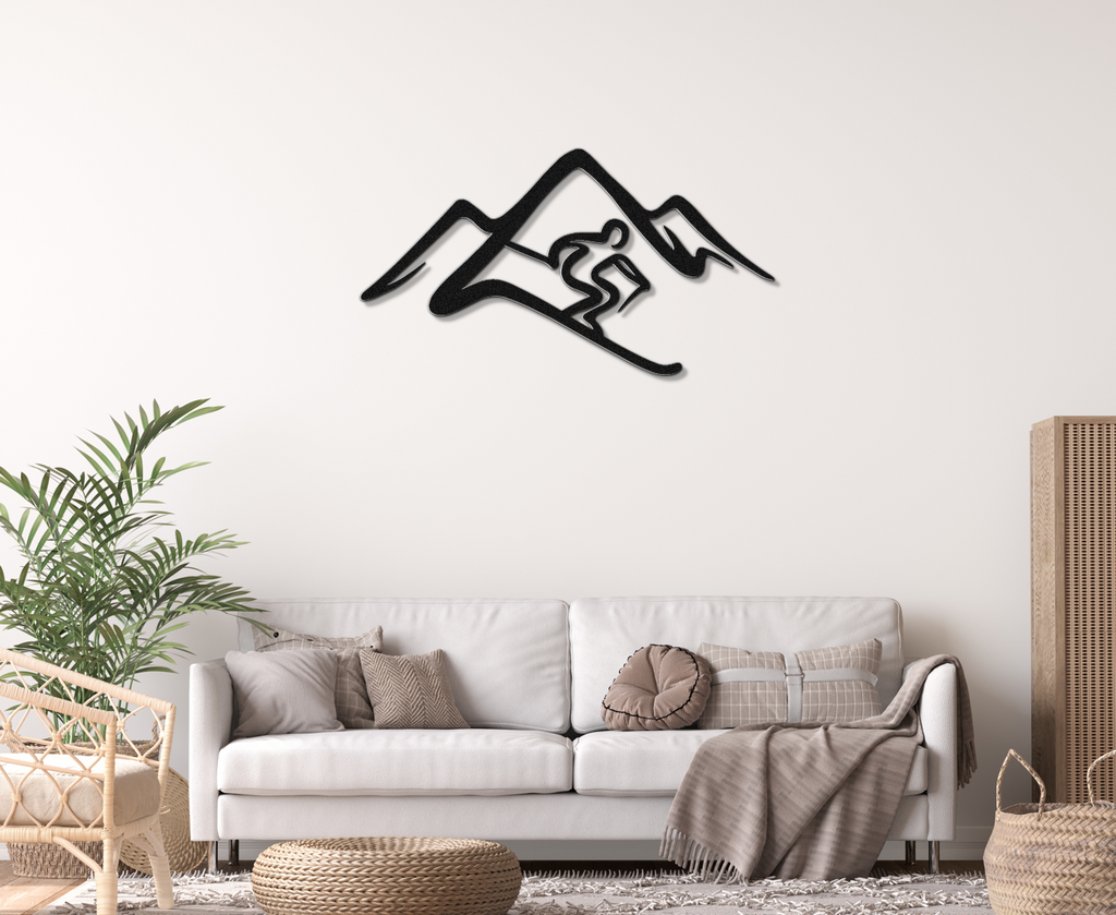 Skier and Mountain Metal Wall Art