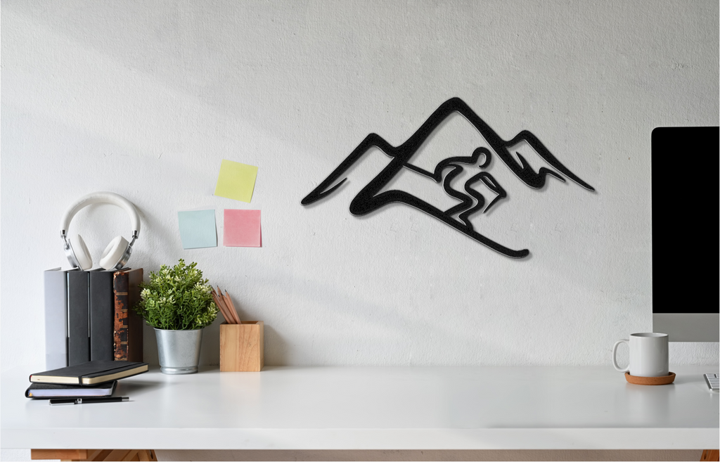 Skier and Mountain Metal Wall Art
