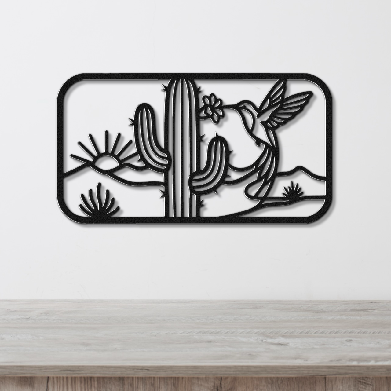 Hummingbird and Saguaro Metal Wall Art