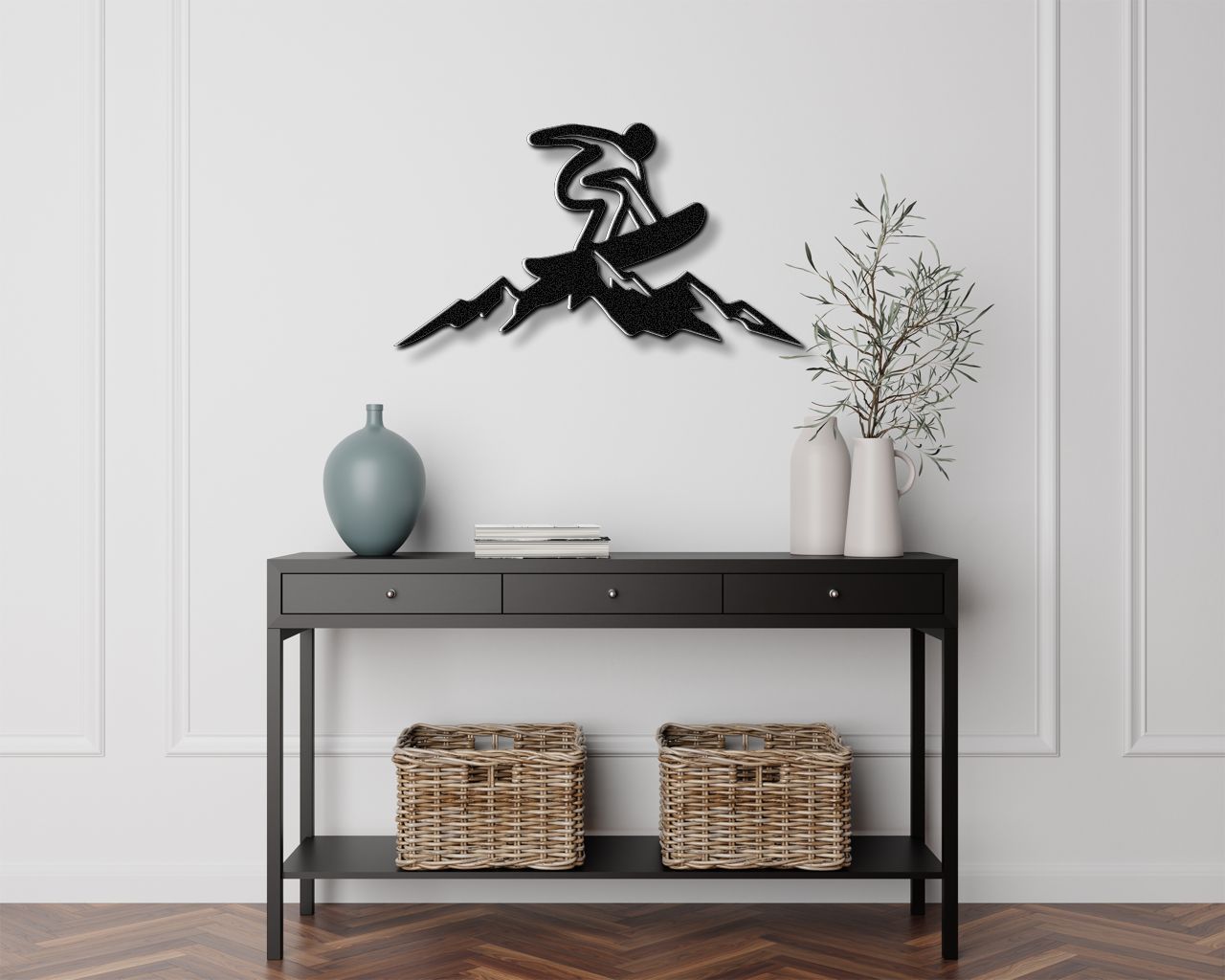 Snowboarder with Mountains Metal Wall Art