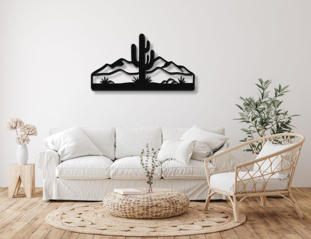 Saguaro Cactus with Mountains Metal Wall Art