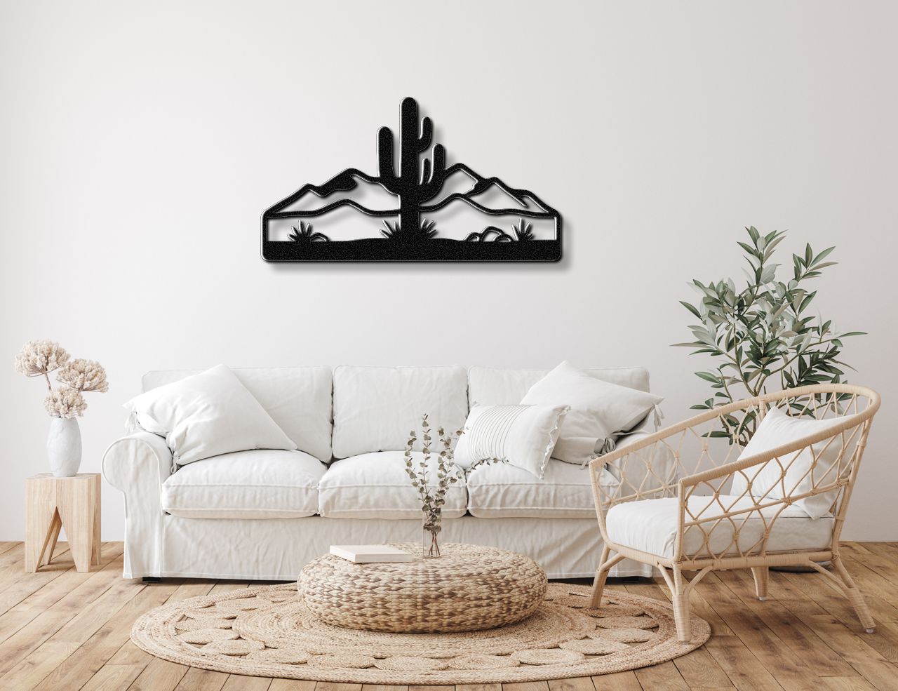 Saguaro Cactus with Mountains Metal Wall Art