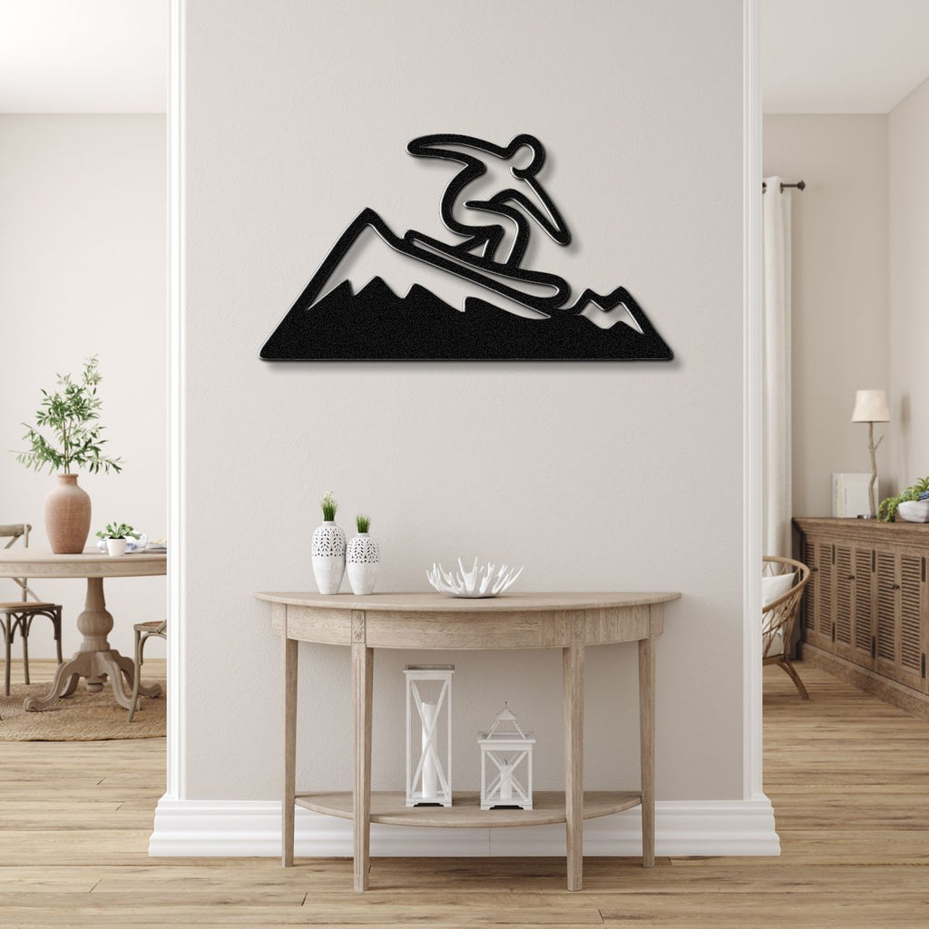 Snowboarder with Mountains Metal Wall Art