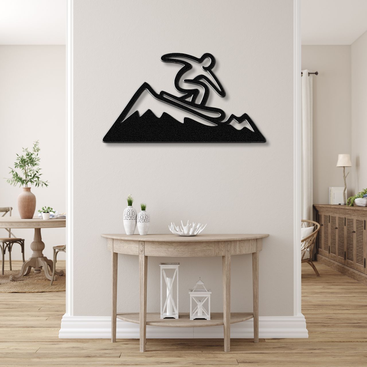 Snowboarder with Mountains Metal Wall Art