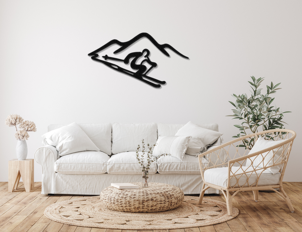 Skier and Mountain Metal Wall Art