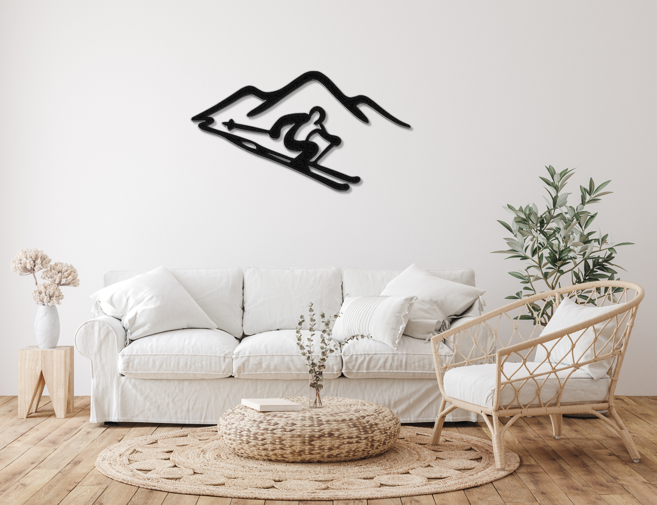 Skier and Mountain Metal Wall Art