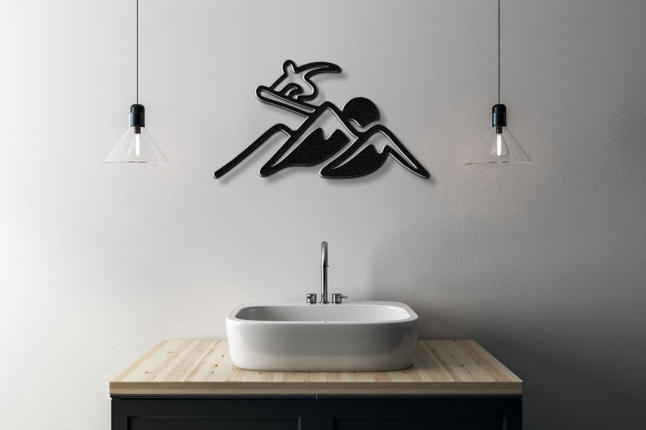Snowboarder with Mountains Metal Wall Art