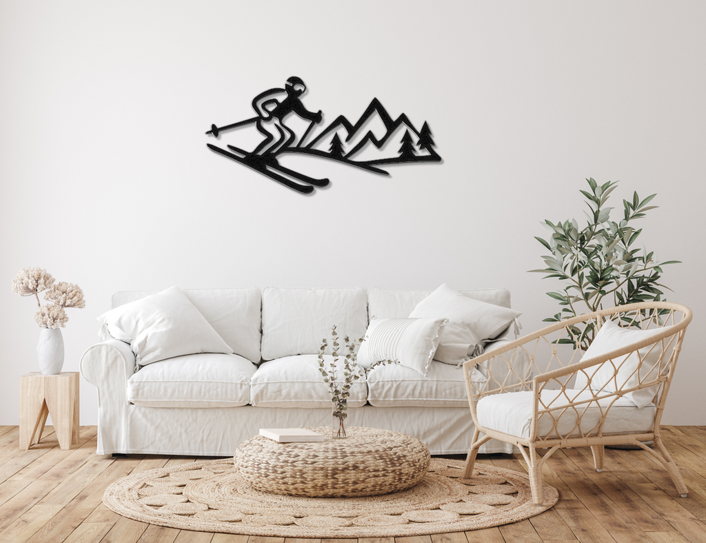 Skier and Mountain Metal Wall Art