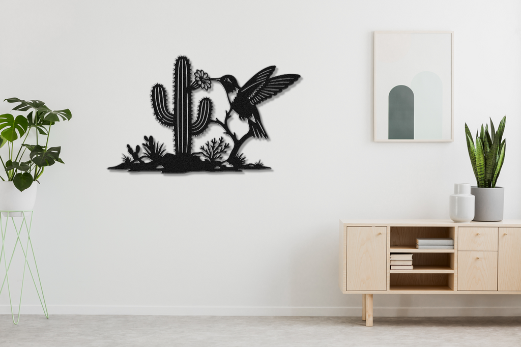 Hummingbird and Saguaro Metal Wall Art