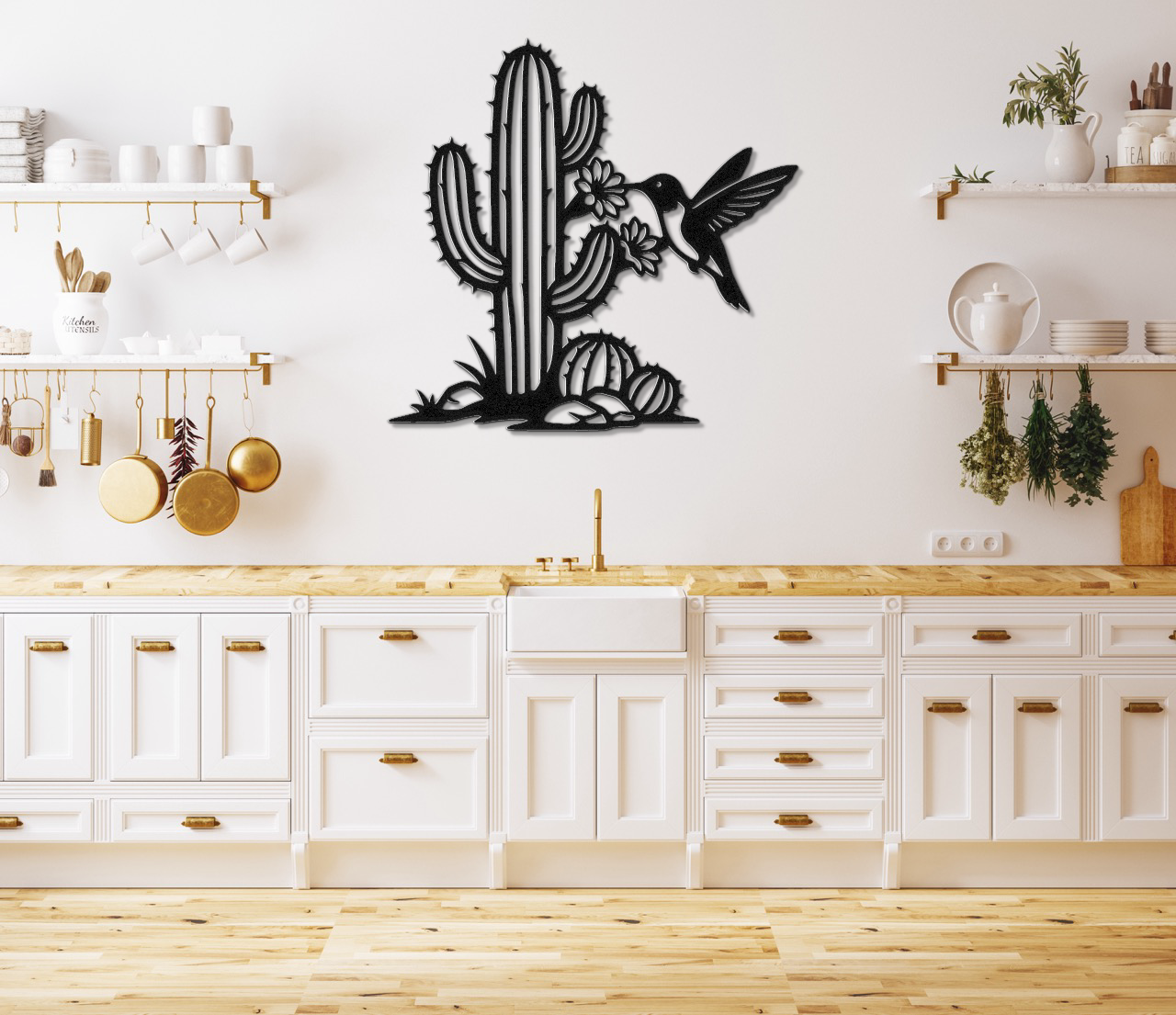 Hummingbird and Cactus Metal Wall Art
