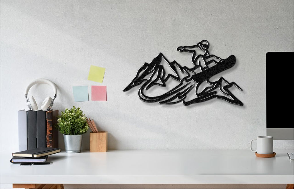 Snowboarder with Mountains Metal Wall Art