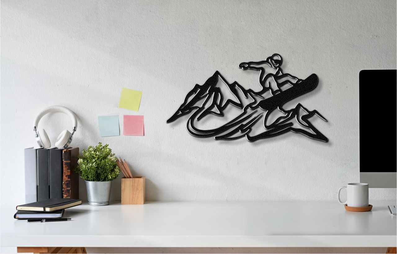 Snowboarder with Mountains Metal Wall Art