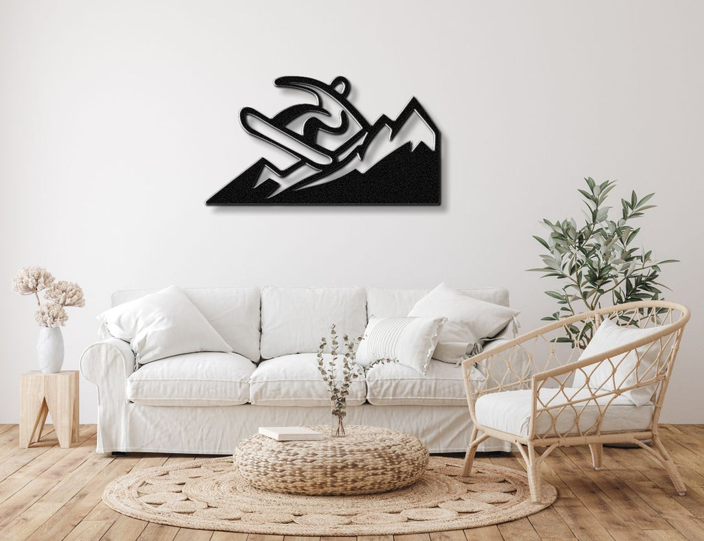 Snowboarder with Mountains Metal Wall Art
