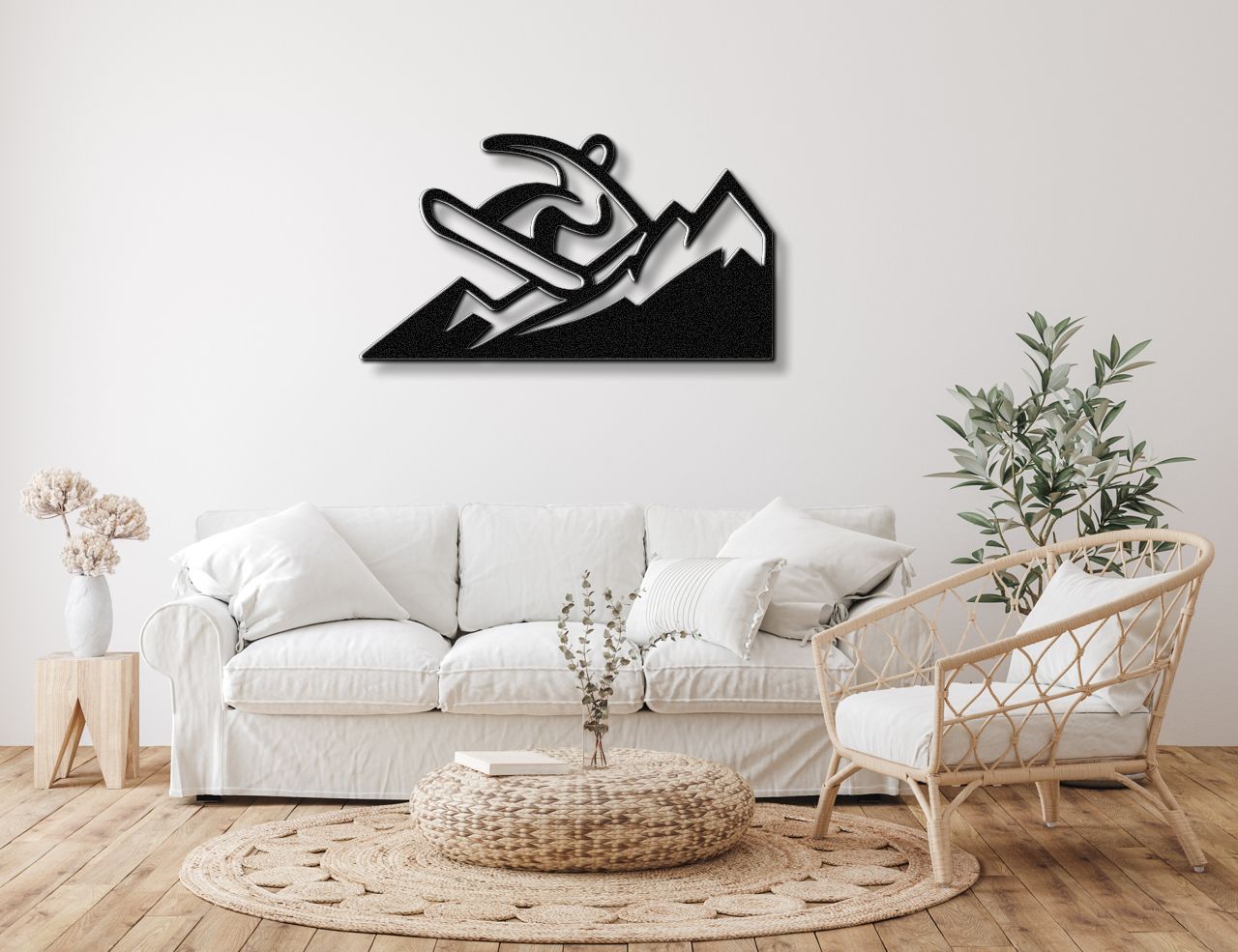 Snowboarder with Mountains Metal Wall Art