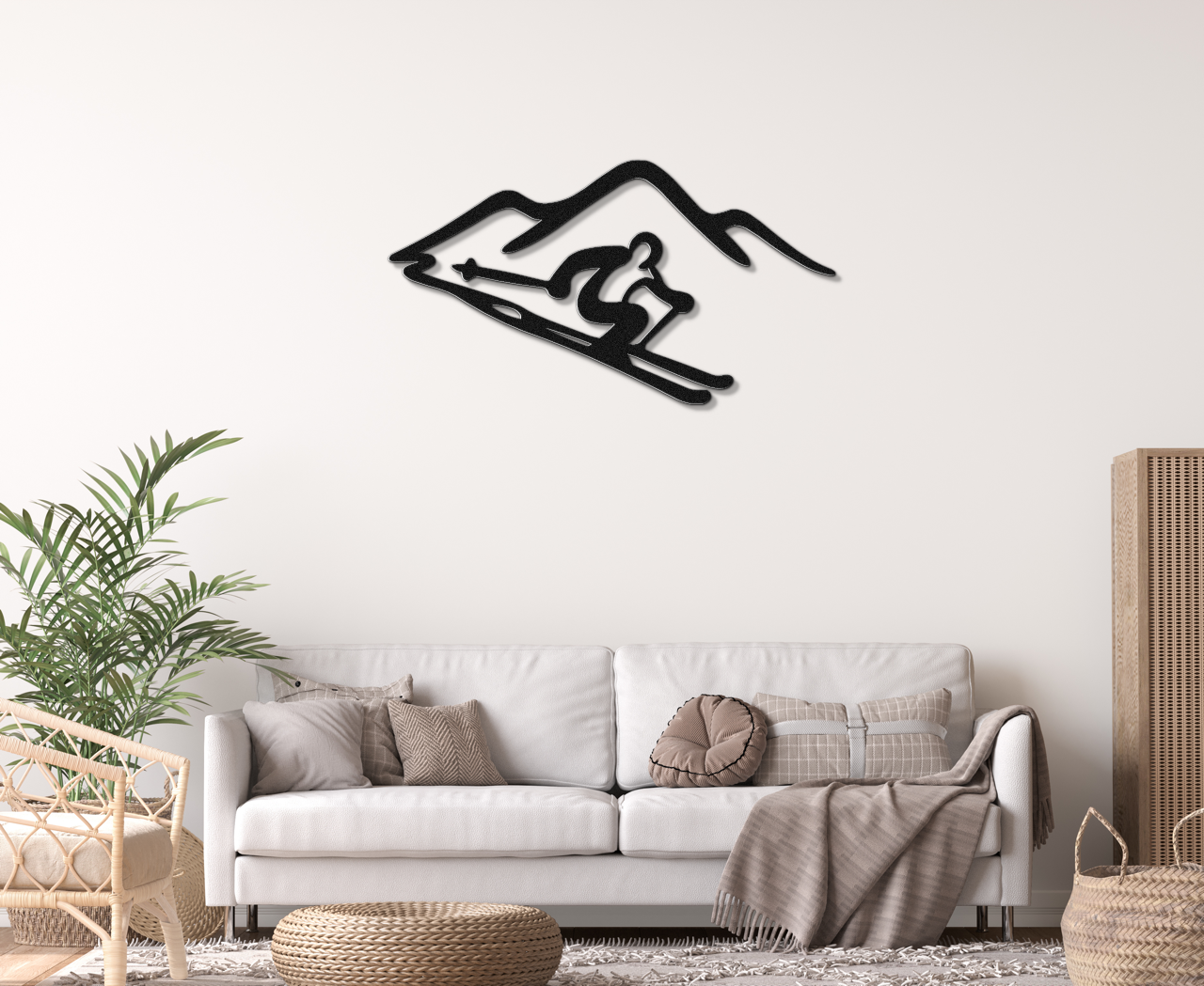 Skier and Mountain Metal Wall Art