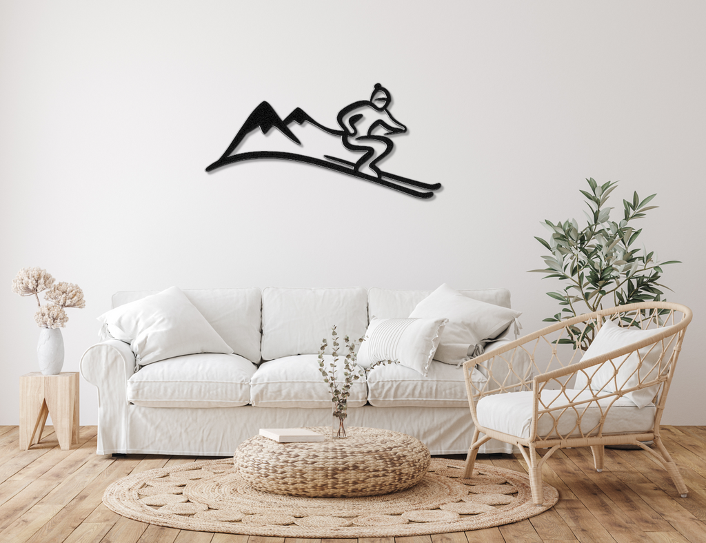 Skier and Mountain Metal Wall Art