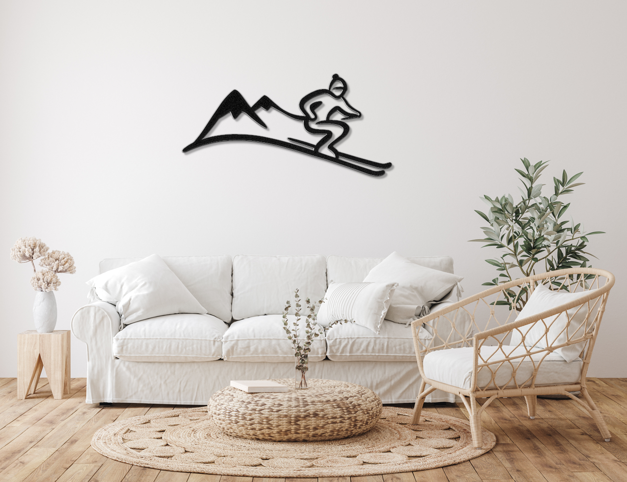 Skier and Mountain Metal Wall Art