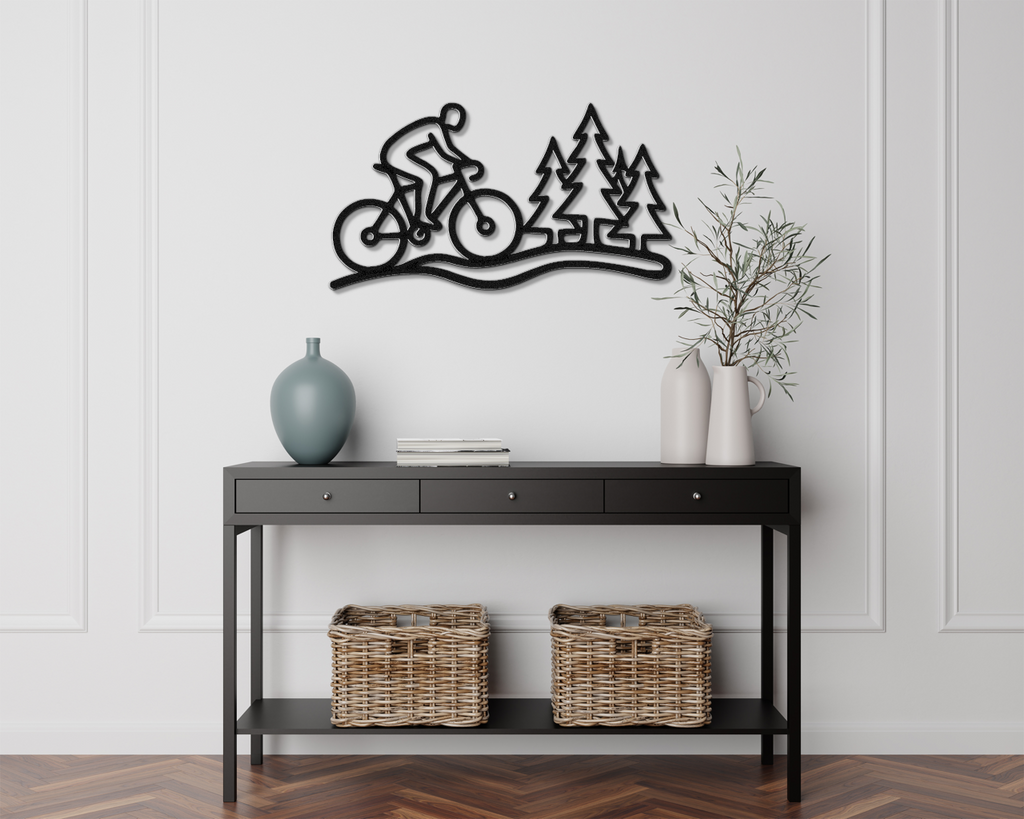 Cycling in the Pines Metal Wall Art