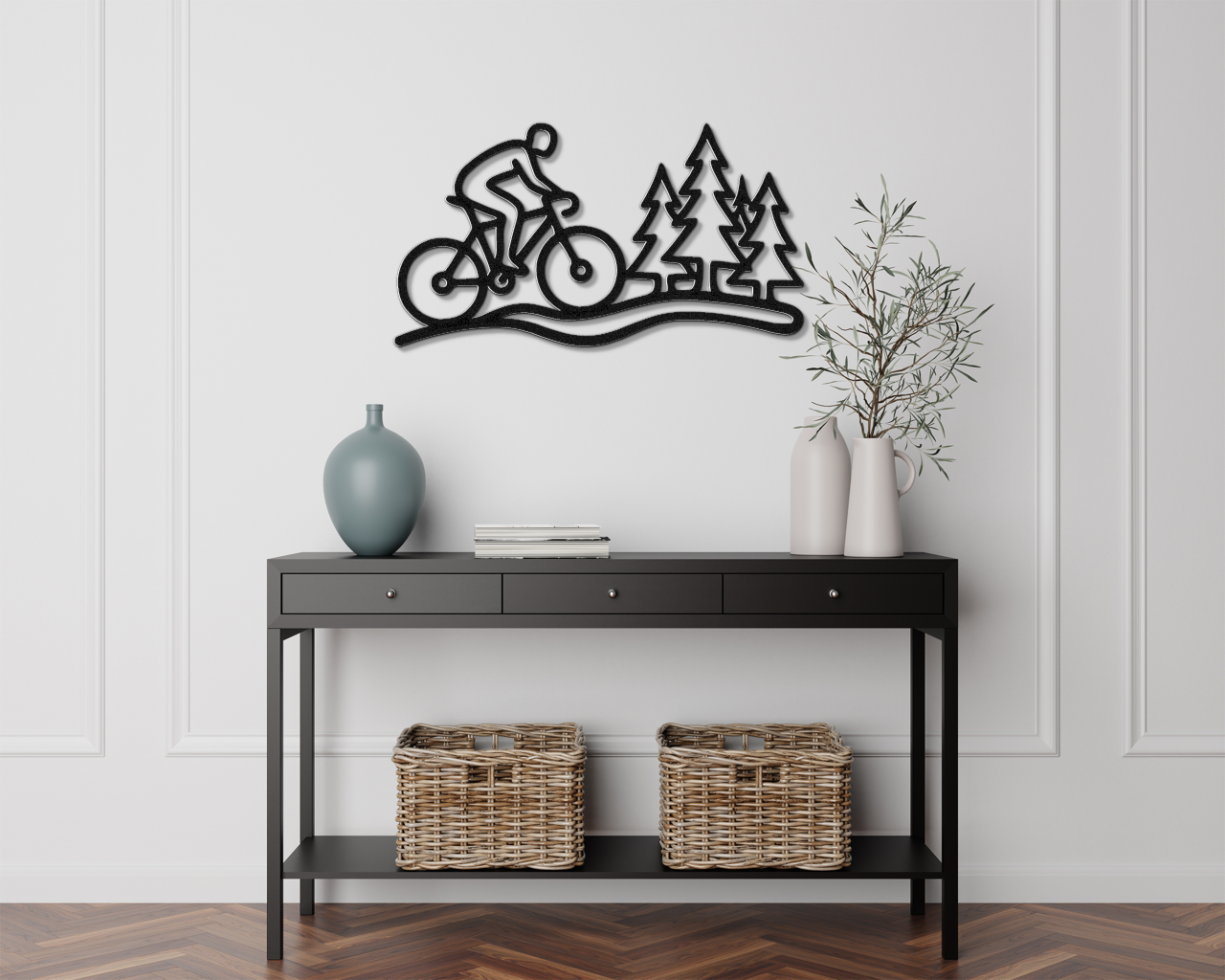 Cycling in the Pines Metal Wall Art