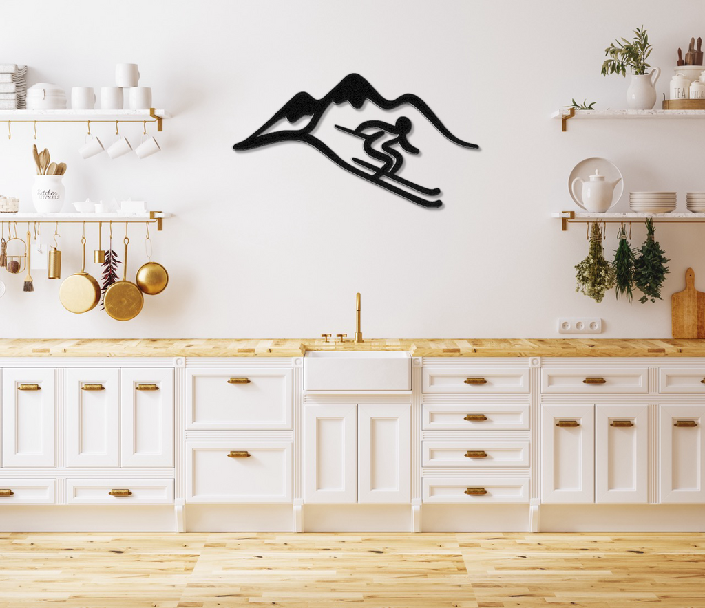 Skier and Mountain Metal Wall Art
