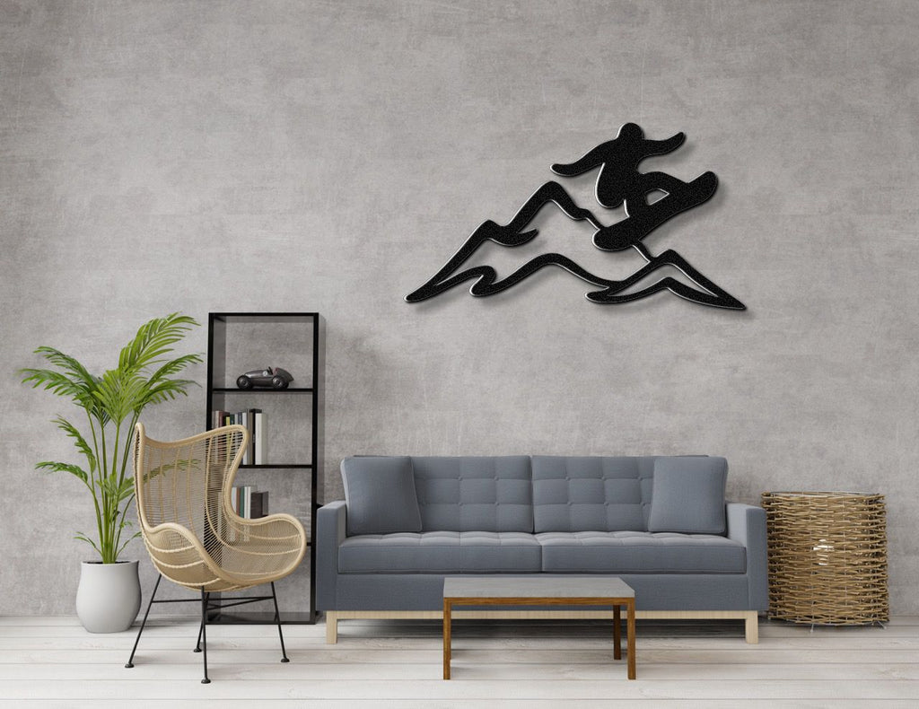 Snowboarder with Mountains Metal Wall Art