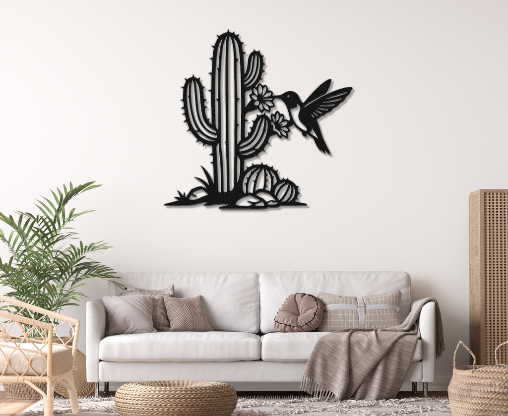 Hummingbird and Cactus Metal Wall Art