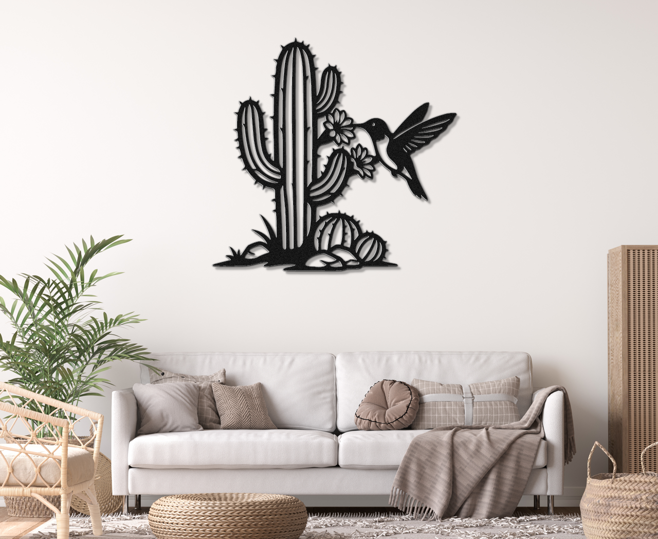 Hummingbird and Cactus Metal Wall Art