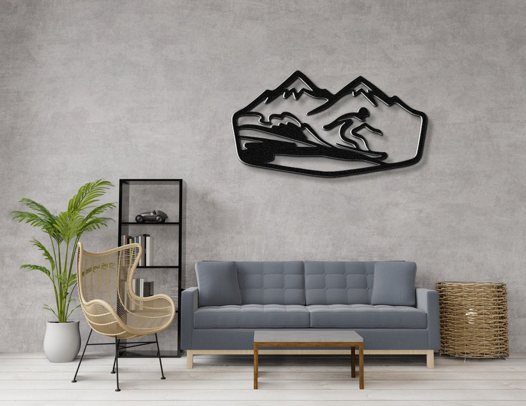 Snowboarder with Mountains Metal Wall Art