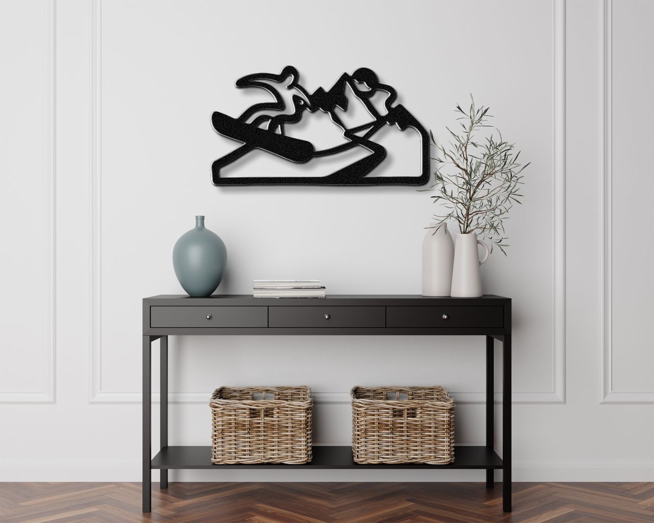 Snowboarder with Mountains Metal Wall Art