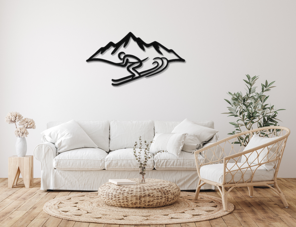 Skier and Mountain Metal Wall Art