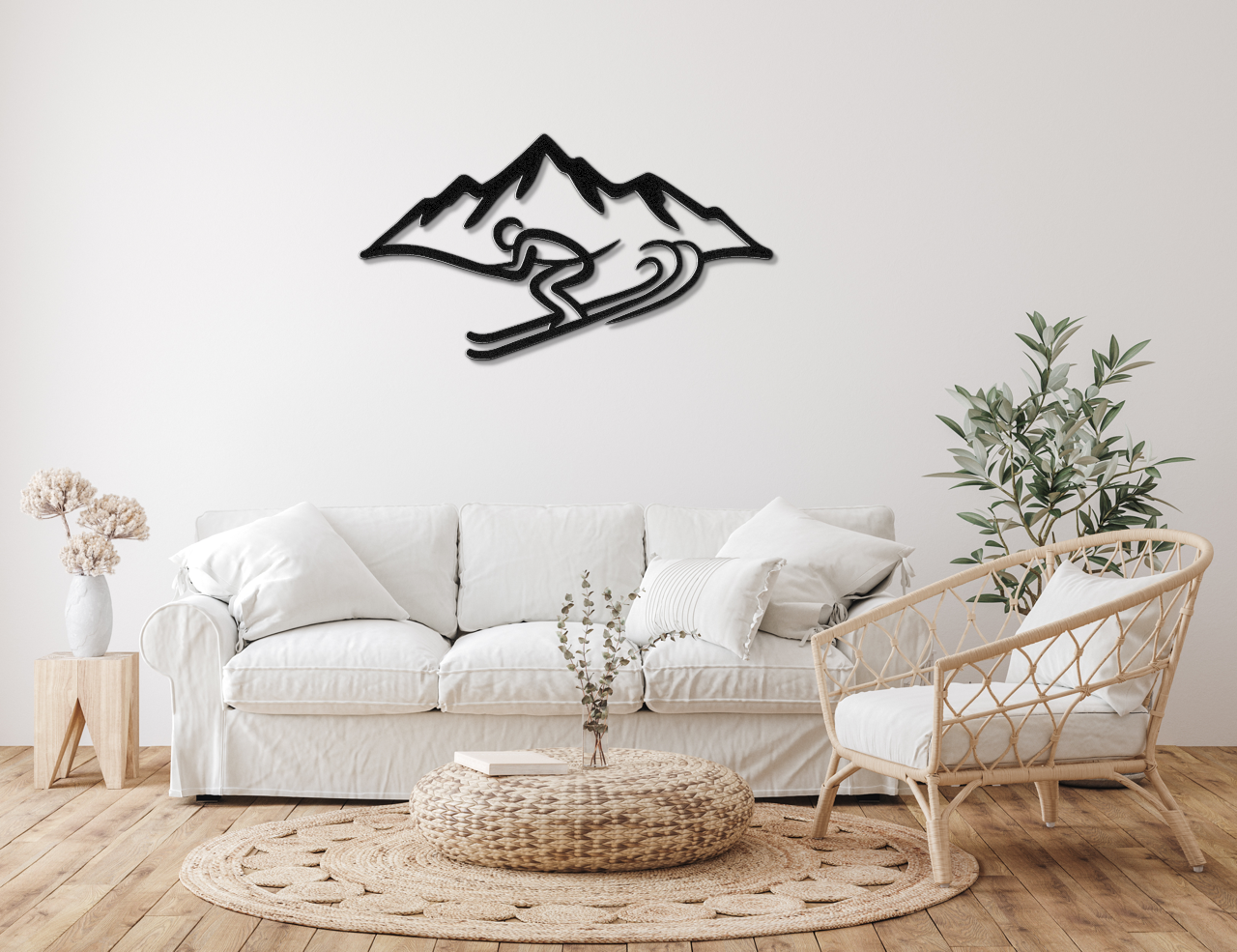 Skier and Mountain Metal Wall Art