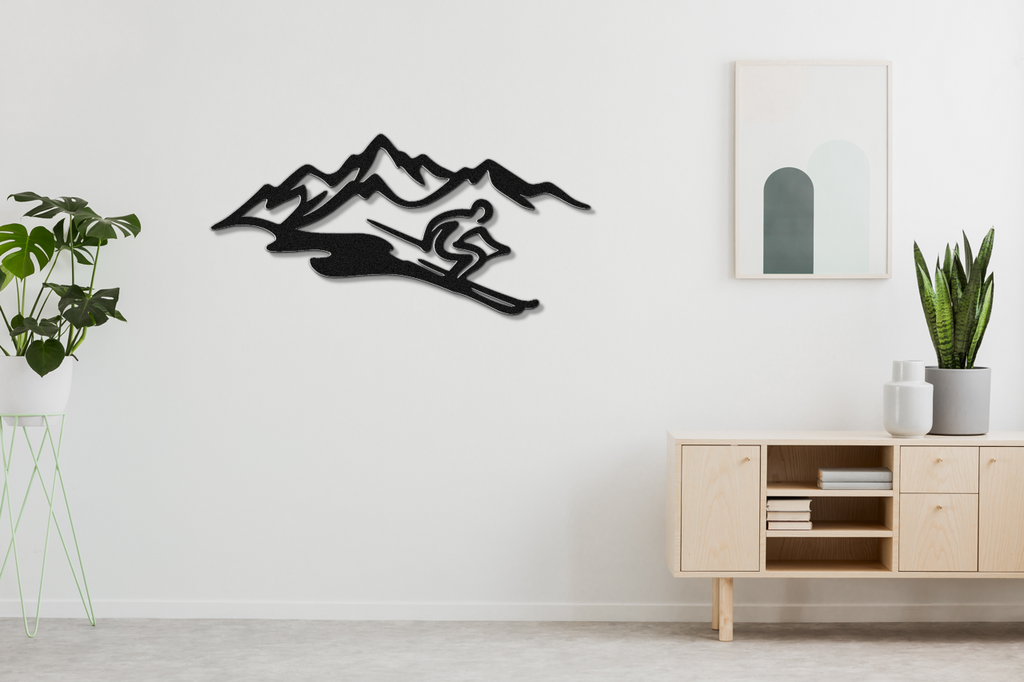 Skier and Mountain Metal Wall Art
