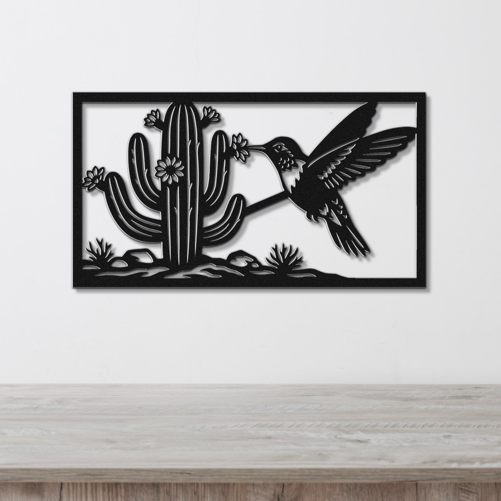 Hummingbird and Saguaro Metal Wall Art