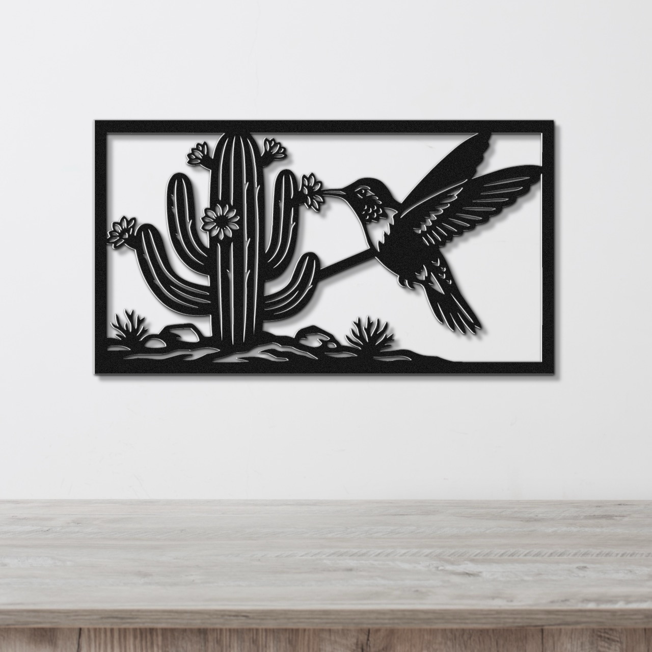 Hummingbird and Saguaro Metal Wall Art