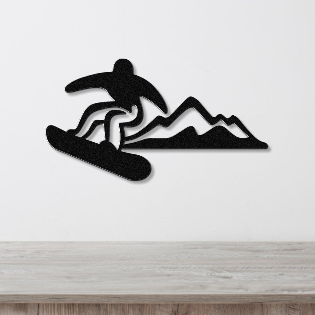Snowboarder with Mountains Metal Wall Art