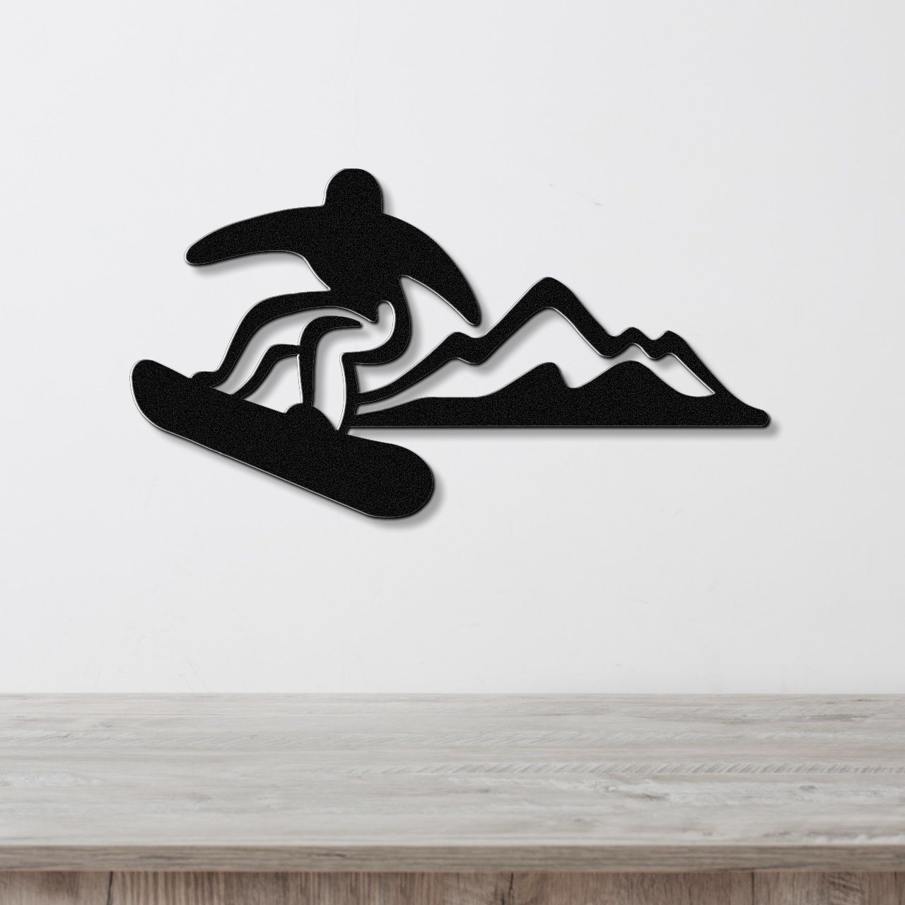 Snowboarder with Mountains Metal Wall Art
