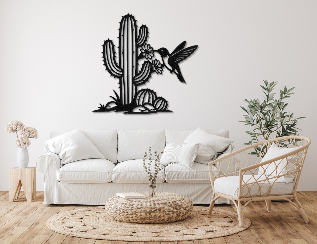 Hummingbird and Cactus Metal Wall Art