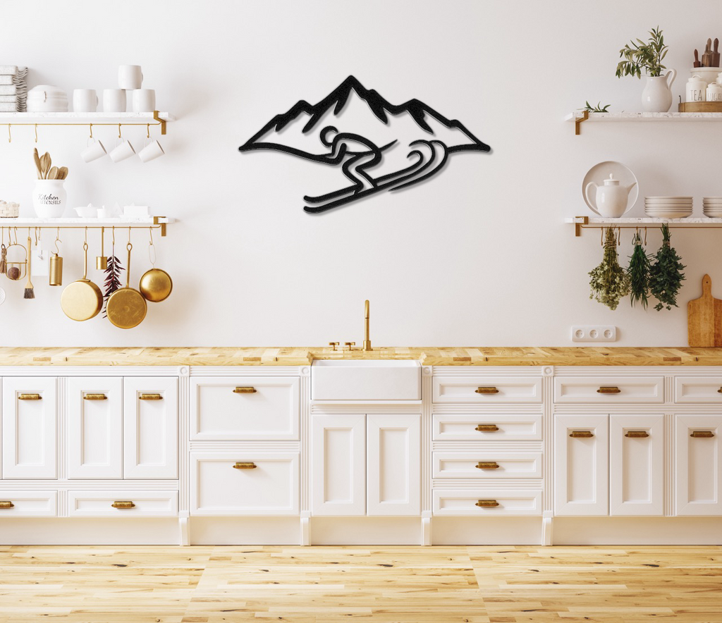 Skier and Mountain Metal Wall Art