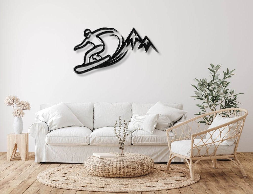 Snowboarder with Mountains Metal Wall Art