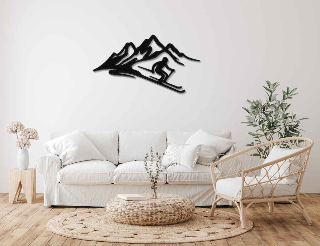 Skier and Mountain Metal Wall Art