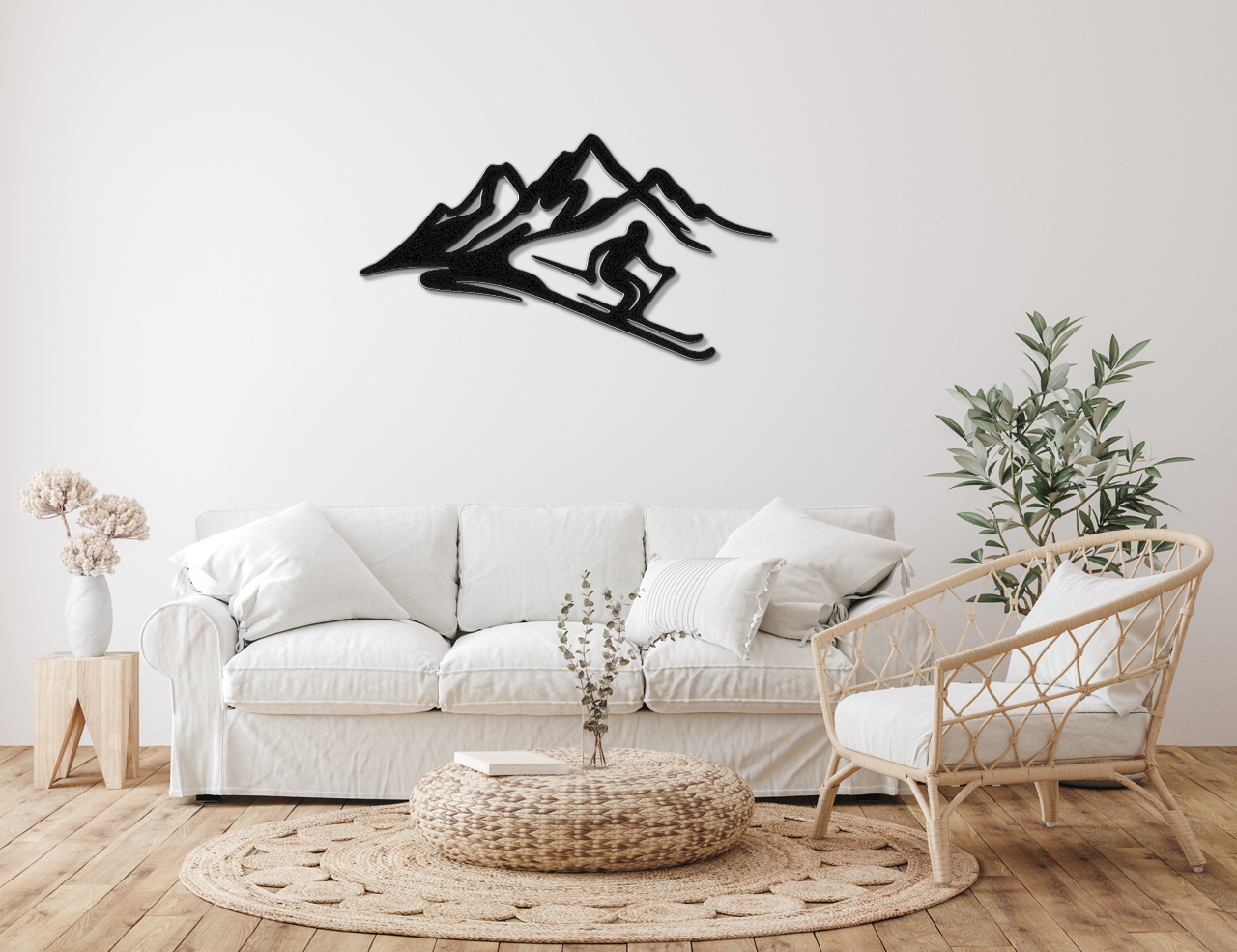 Skier and Mountain Metal Wall Art