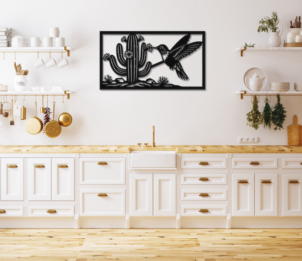 Hummingbird and Saguaro Metal Wall Art
